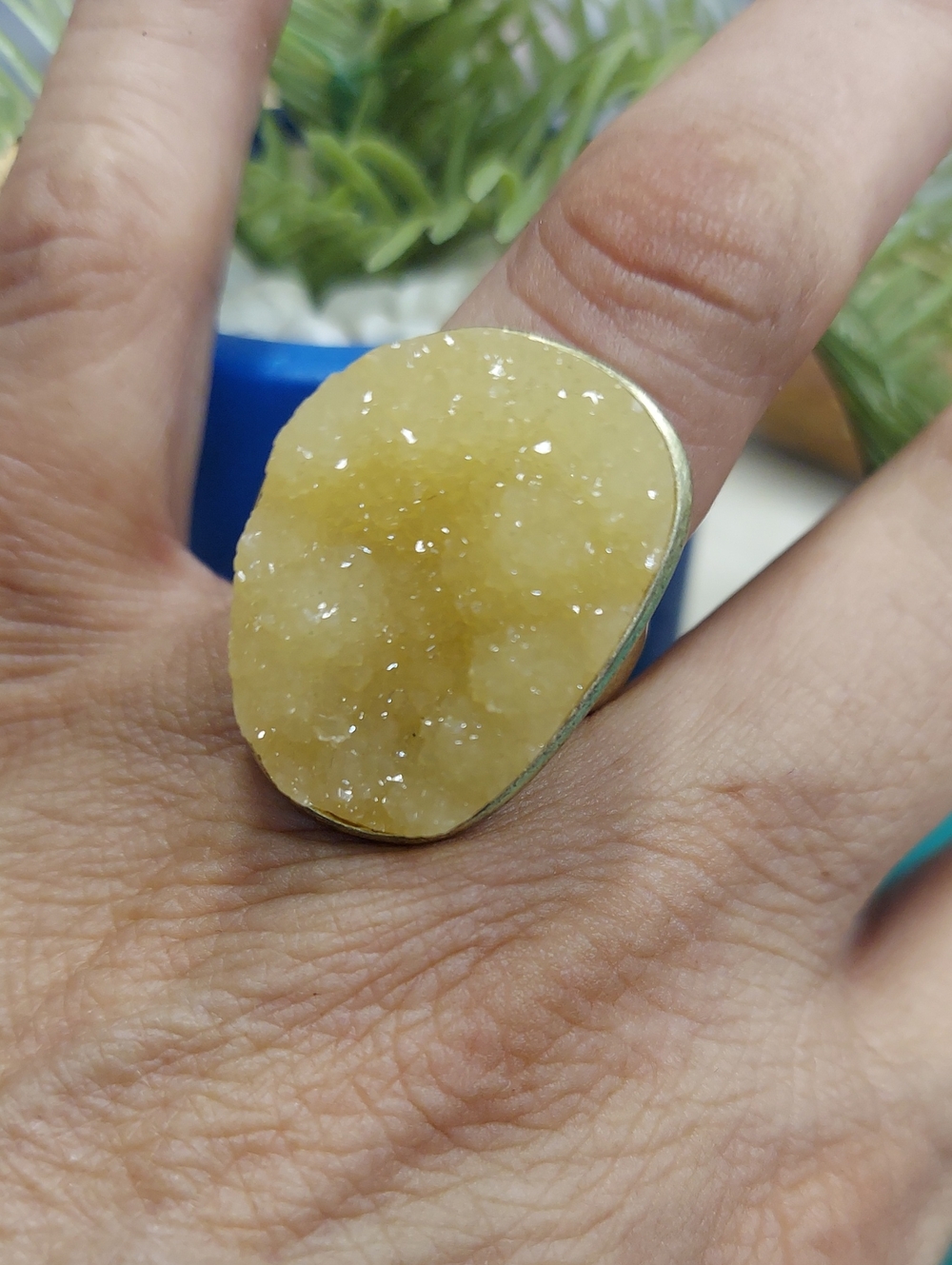 R125 Yellow Druzy Statement Stretch Ring Women's Fashion Jewelry